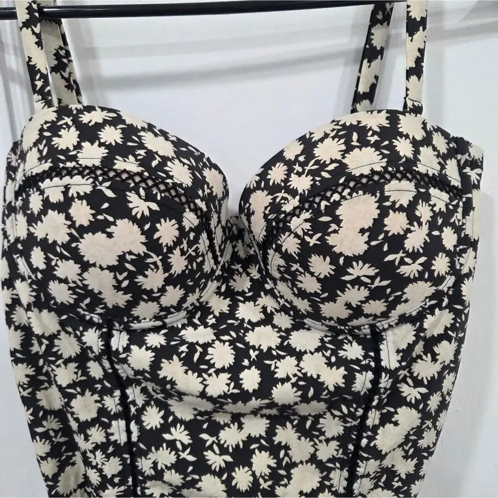 Tory Burch Floral One-Piece Black Cream Orchard Floral Swimsuit Small